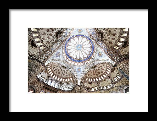 Istanbul Framed Print featuring the photograph Wideangle View Of Blue Mosque Ceiling by Gary Yeowell