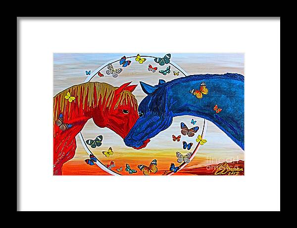 Prints Framed Print featuring the painting Wild Horses Eclipse by Barbara Donovan