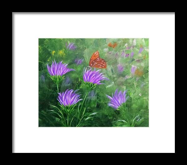 Wildflowers Framed Print featuring the painting Wildflowers and a Butterfly by Helian Cornwell