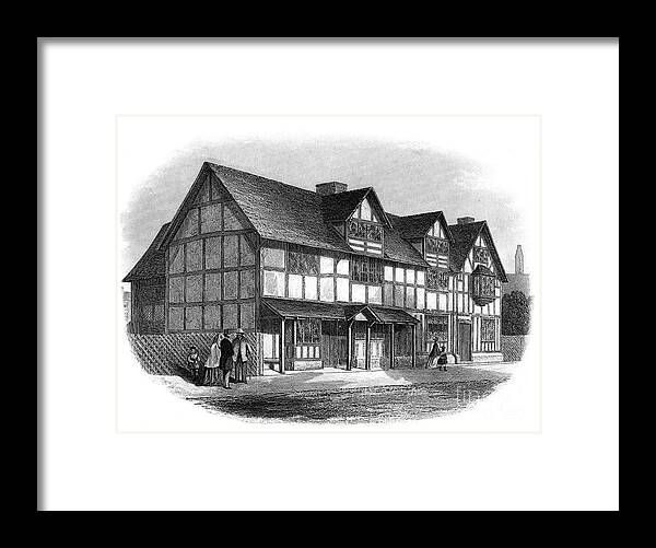 Engraving Framed Print featuring the drawing William Shakespeares House by Print Collector