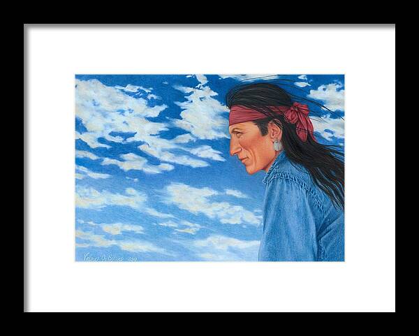 Native American Portrait. American Indian Portrait. Navajo Portrait. Framed Print featuring the painting Wind in His Hair by Valerie Evans
