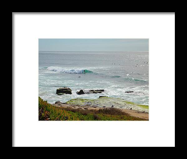 California Beach Framed Print featuring the photograph Wind n Sea Surfer in Wave by Catherine Walters
