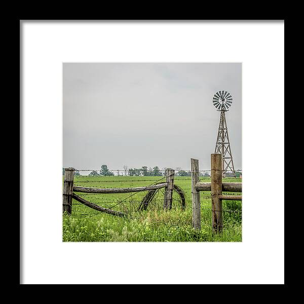 Windmill Framed Print featuring the photograph Windmill On Ok Hwy 11 Oklahoma Square by Bert Peake