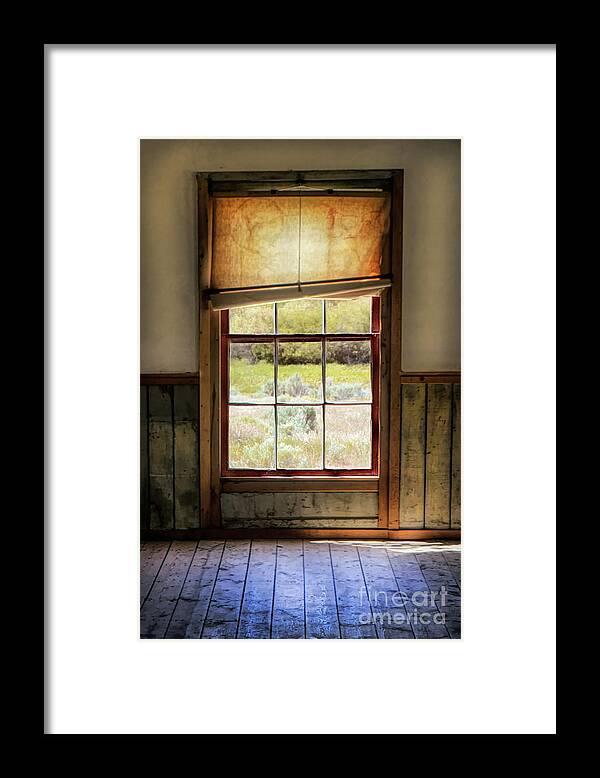 Building Framed Print featuring the photograph Window with Crooked Shade by Jill Battaglia