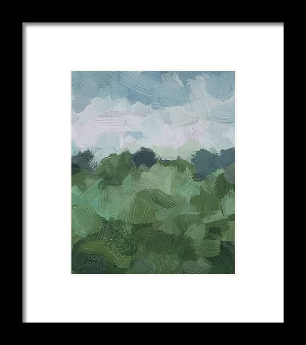 Sky Blue And Sage Green Framed Print featuring the painting Windy Day on the Farm by Rachel Elise