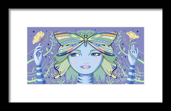 Fantasy Framed Print featuring the digital art Insect Girl, Winga - Oblong Purple by Valerie White