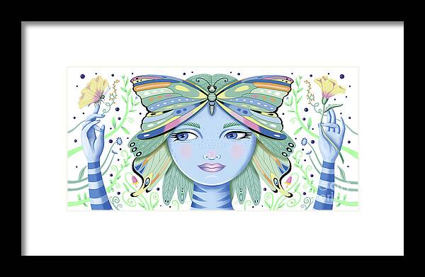 Fantasy Framed Print featuring the digital art Insect Girl, Winga - Oblong White by Valerie White