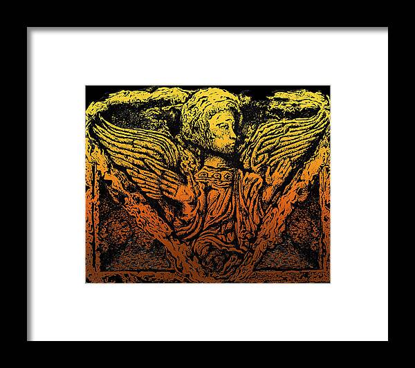 Angel Framed Print featuring the drawing Winged Angel In Stone Drawing by Larry Butterworth