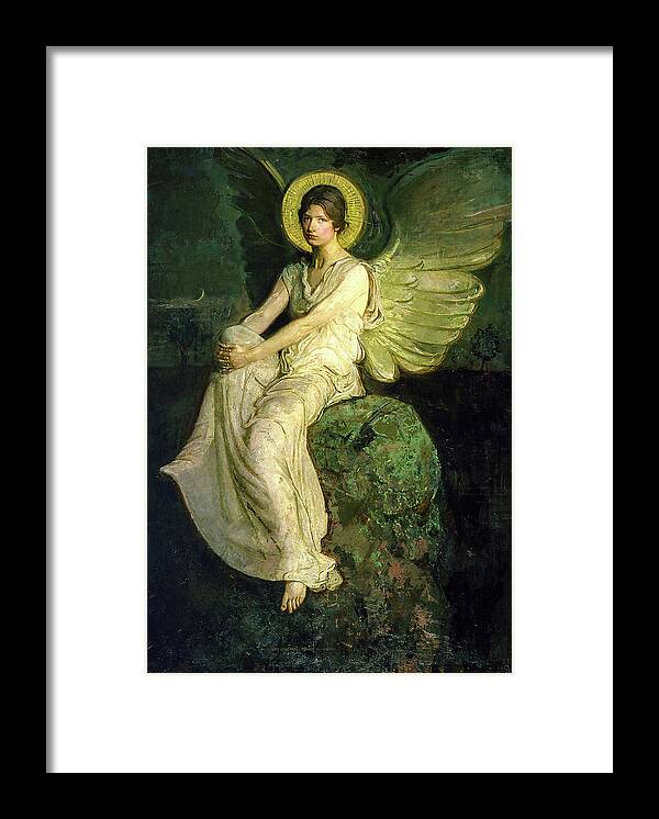 Abbott Handerson Thayer Framed Print featuring the painting Winged Figure Seated Upon a Rock, 1914 by Abbott Handerson Thayer