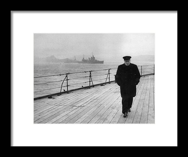 Winston Churchill Framed Print featuring the photograph Winston Churchill At Sea by War Is Hell Store