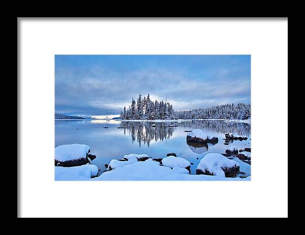 Winter Blues On The Lake Framed Print featuring the photograph Winter blues on the lake by Lynn Hopwood