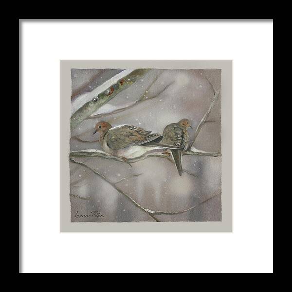 Winter Doves Framed Print featuring the painting Winter Doves by Art And A Little Magic