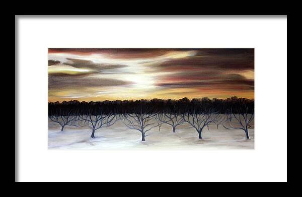 Landscape Framed Print featuring the painting Winter Orchard by Sarah Lynch