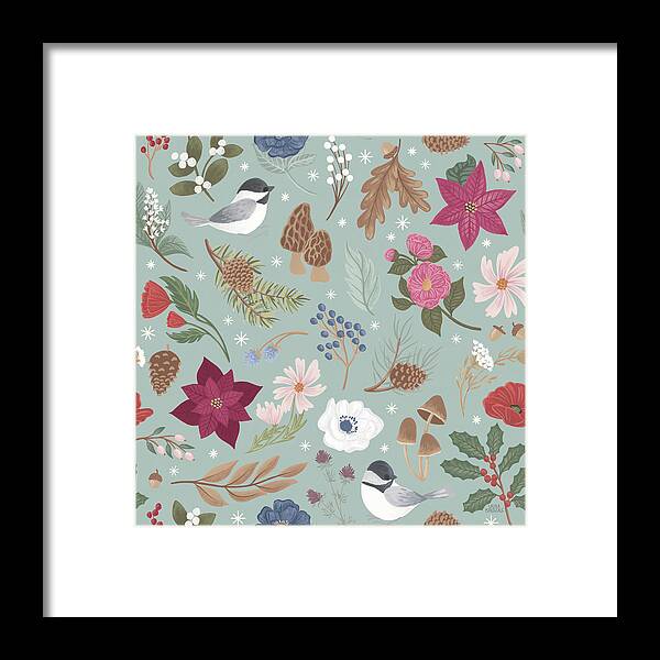 Anemones Framed Print featuring the painting Winter Spirit Pattern Xib by Laura Marshall