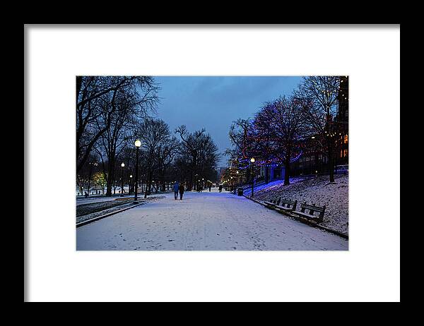 Boston Framed Print featuring the photograph Winter Stroll through the Boston Common Christmas Lights Boston MA by Toby McGuire