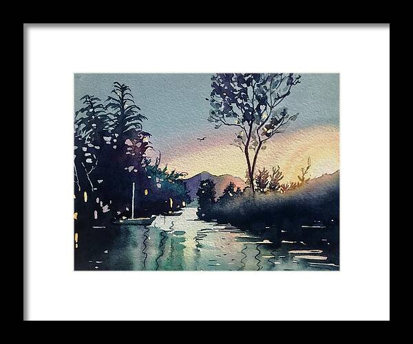 Santa Monica Framed Print featuring the painting Winter Sunset on Rabbit Island by Luisa Millicent