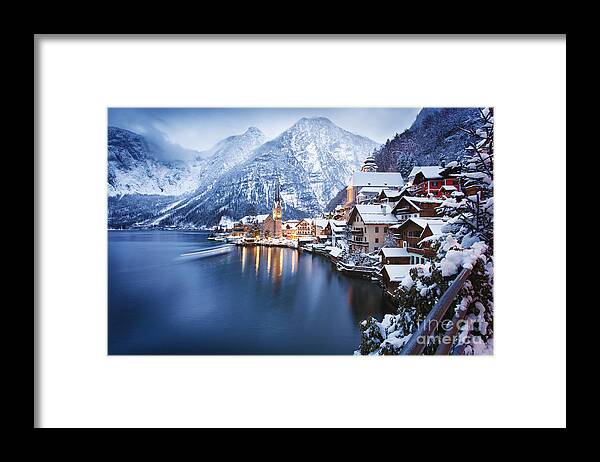 Beautiful Framed Print featuring the photograph Winter View Of Hallstatt Traditional by Dzerkach Viktar