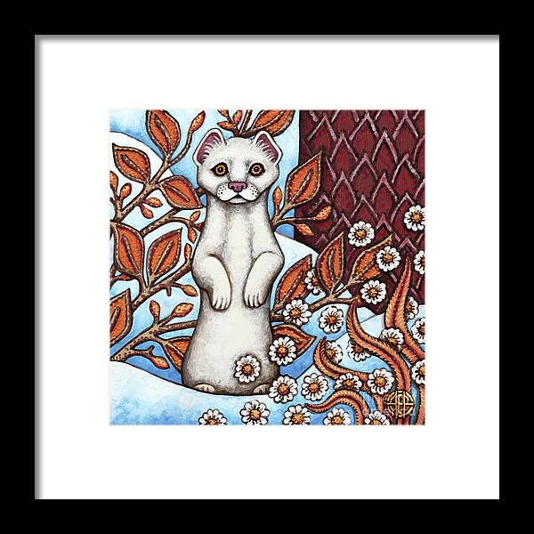 Animal Portrait Framed Print featuring the painting Winter Weasel by Amy E Fraser
