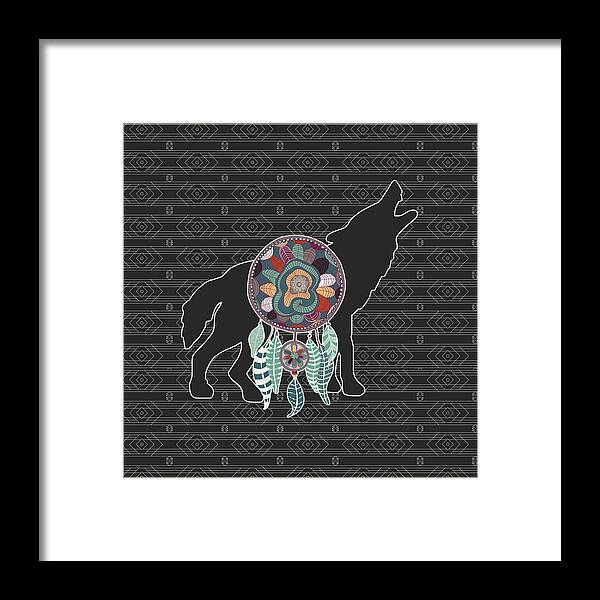 Wolf Framed Print featuring the digital art Wolf Native American Animal Spirit Dream Catcher by Doreen Erhardt
