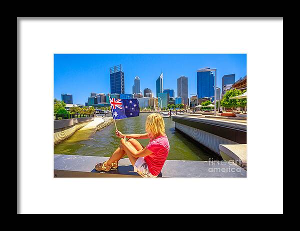 Perth Framed Print featuring the photograph Woman at Elizabeth Quay Marina by Benny Marty