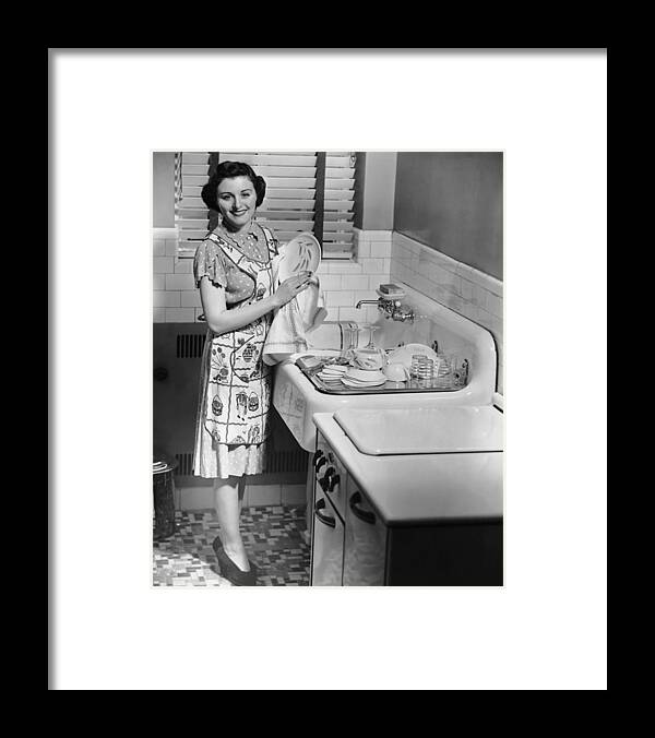 People Framed Print featuring the photograph Woman At Sink Washing Dishes by George Marks