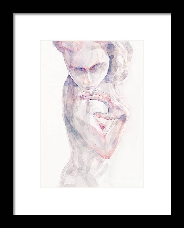 Watercolor Framed Print featuring the painting Woman hand portrait by Dimitar Hristov