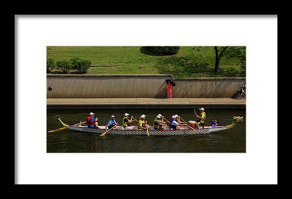 Boats Framed Print featuring the photograph Woman in Orange Watches Dragon Boat Race by Beth Partin