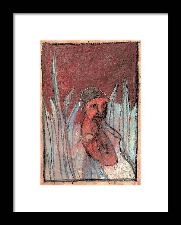 Red Framed Print featuring the drawing Woman in reeds by Edgeworth Johnstone