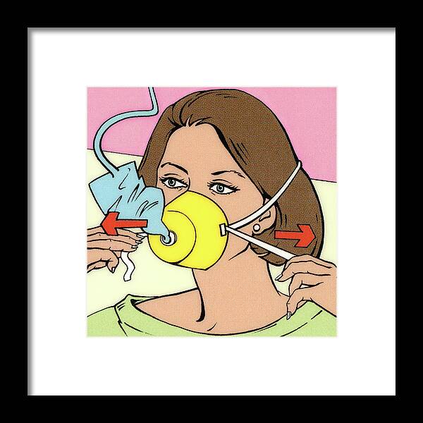 Adult Framed Print featuring the drawing Woman Inflating Oxygen Mask by CSA Images