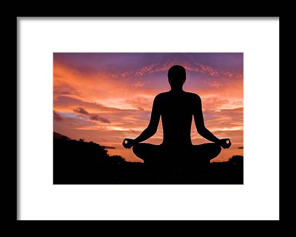 People Framed Print featuring the photograph Woman Meditating In Sunset by Aleaimage