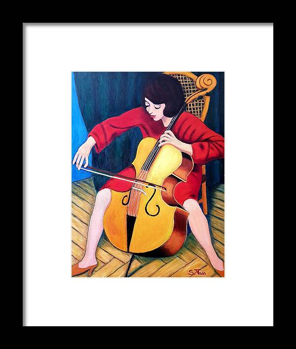 Figure Framed Print featuring the painting Woman playing Cello - Bereny Robert study by Sylvia Tass