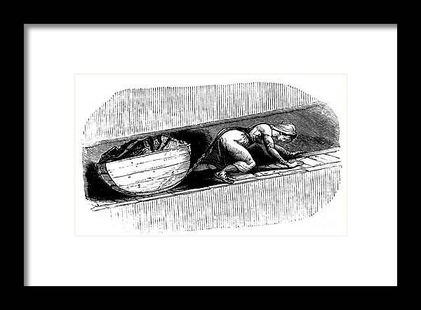Miner Framed Print featuring the drawing Woman Putter Dragging A Sledge Of Coal by Print Collector