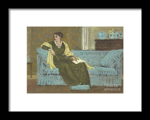 People Framed Print featuring the drawing Woman Seated On A Sofa by Heritage Images