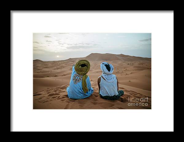 Young Men Framed Print featuring the photograph Woman Sitting In The Desert With Berber by Westend61