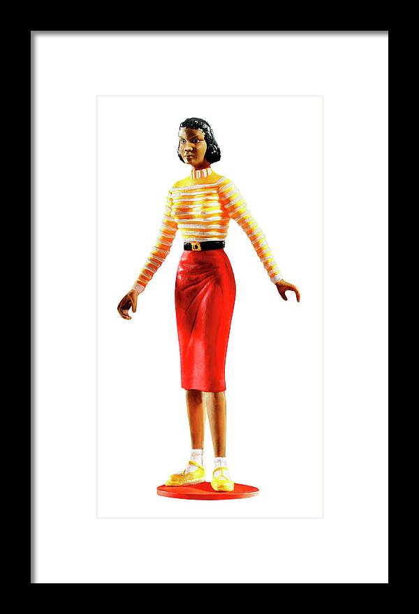 African American Framed Print featuring the drawing Woman Wearing Stripe Shirt and Red Skirt by CSA Images