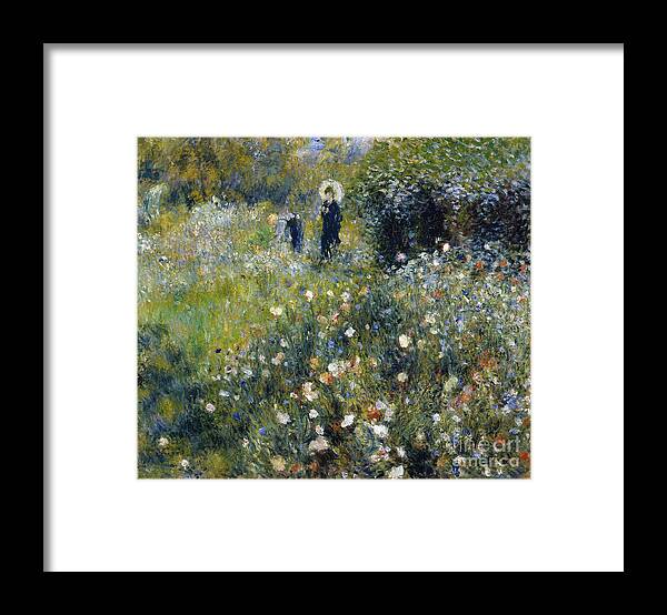 Oil Painting Framed Print featuring the drawing Woman With A Parasol In A Garden, 1875 by Heritage Images