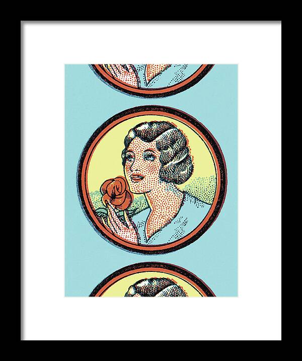 Adult Framed Print featuring the drawing Woman with a Red Rose by CSA Images