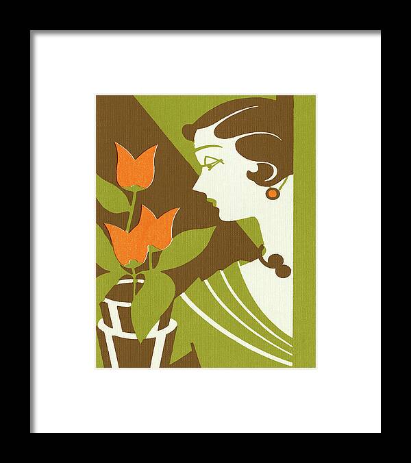 Adult Framed Print featuring the drawing Woman With Tulips by CSA Images