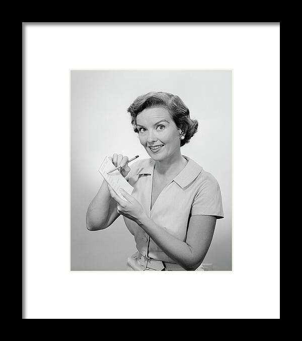 People Framed Print featuring the photograph Woman Writing List, Studio Portrait by George Marks