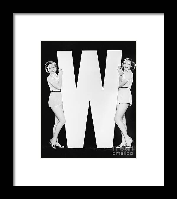 Big Framed Print featuring the photograph Women Posing With Huge Letter W by Everett Collection