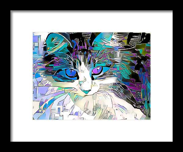 Blue Framed Print featuring the digital art Wonderful Cat Art Blue by Don Northup