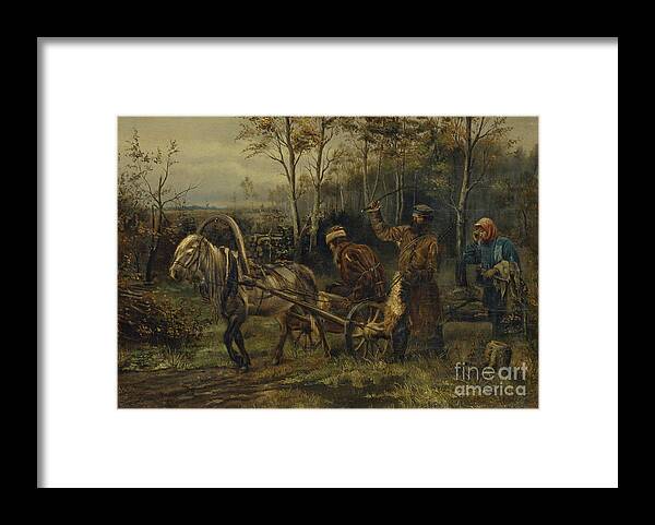 Oil Painting Framed Print featuring the drawing Wood Stealer. Artist Pryanishnikov by Heritage Images