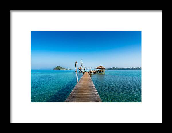 Landscape Framed Print featuring the photograph Wooden Bar In Sea And Hut With Clear by Prasit Rodphan