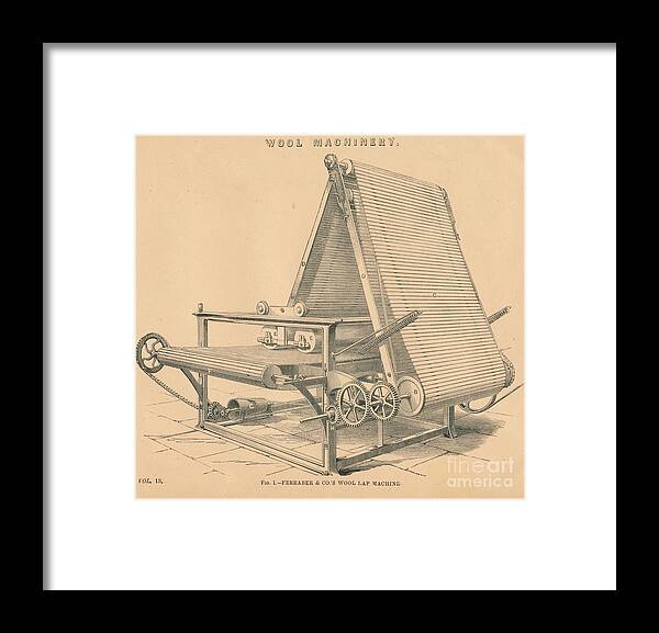 Engraving Framed Print featuring the drawing Wool Machinery Ferrabee & Co.s Wool Lap by Print Collector