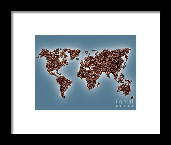 Nobody Framed Print featuring the photograph World Map Made From Coffee Beans by Science Photo Library