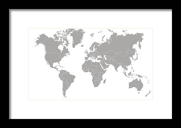 World Map Outline In Gray Color Framed Print By Chokkicx