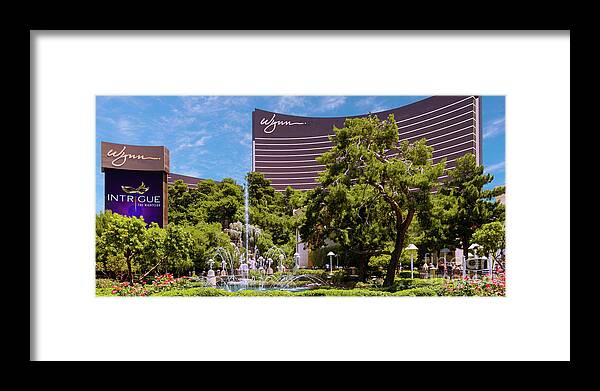 Wynn Casino Fountain Show Framed Print featuring the photograph Wynn Casino Sign and Fountains in the Afternoon 2 to 1 Ratio by Aloha Art