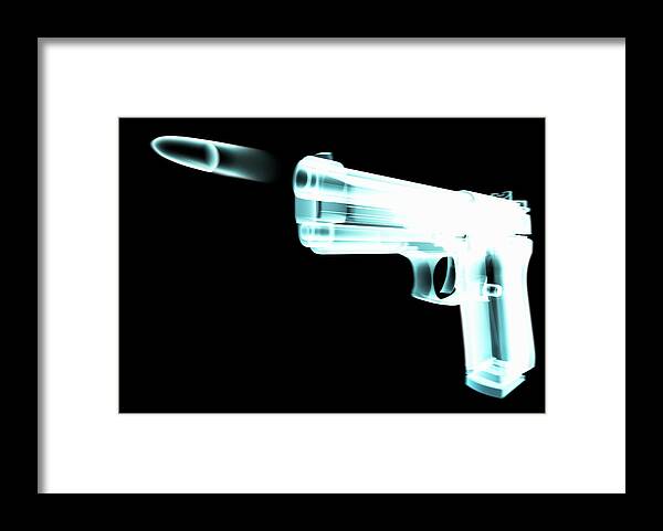 Motion Framed Print featuring the digital art X-ray Of Gun Firing Bullet Digital by Gary Cornhouse