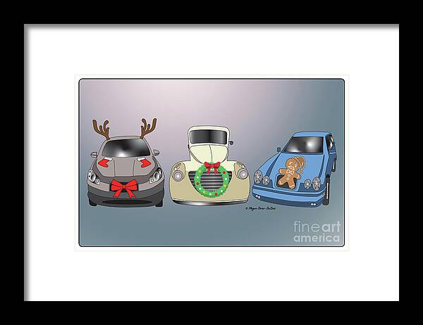 Comic Book Car Framed Print featuring the digital art Xmas Cars by Megan Dirsa-DuBois
