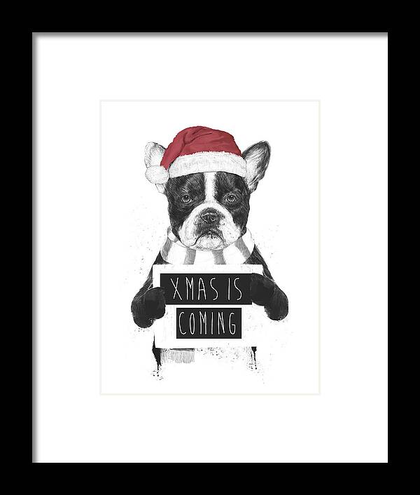 Bulldog Framed Print featuring the mixed media Xmas is coming by Balazs Solti